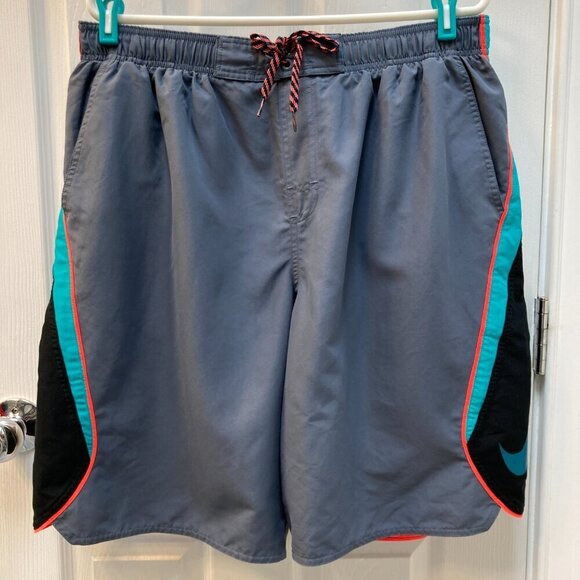 Nike Lined Swim Trunks Gray Orange Turquoise Size Large - Picture 8 of 8